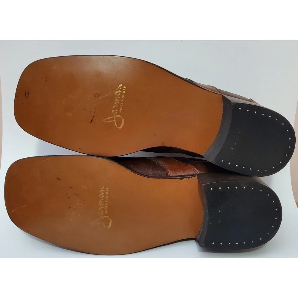 Rare Vintage Jarman Men's Shoes Platform Block Heel Two Tone Brown Oxford Hippie